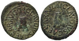 Claudius (41-54). Æ Quadrans (19,35 mm, 2,69 g). Rome, AD 41. Modius. R/ Modius. For the prototype RIC 90. Extremely Rare, Unpublished. About very fin...