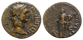 Domitian (81-96). Æ Dupondius (27mm, 11.42g, 6h). Rome, AD 92-4. Radiate head r. R/ Fortuna standing l., holding rudder and cornucopia. RIC II 753. Go...