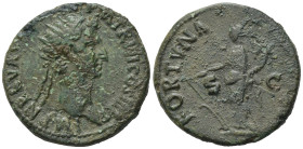 Nerva (96-98). Æ Dupondius (26,73 mm, 10,38 g). Rome, AD 97. Radiate head r. R/ Fortuna standing l., holding rudder and cornucopiae. RIC 84. Good fine...
