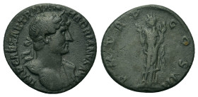 Hadrian (117-138). Fourrée Denarius (17,4mm, 2.44g). Rome. Laureate bust r., slight drapery on far shoulder. R/ P Aeternitas standing l., holding head...