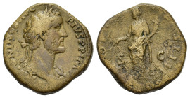 Antoninus Pius (138-161). Æ Sestertius. Rome, AD 145-161. Laureate head r. R/ Honos standing front, head l., holding branch and cornucopiae. RIC 772. ...
