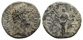 Antoninus Pius (138-161). Æ As (26mm, 9.90g, 6h). Rome, 160-1. Laureate head r. R/ Aeternitas standing l., holding caduceus and phoenix on globe. RIC ...