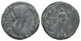 Faustina Junior (Augusta, 147-175). Ӕ As (25mm, 8.43g, 6h). Rome. Draped bust r. R/ Vesta standing l., holding simpulum and palladium. RIC III 1690 (A...