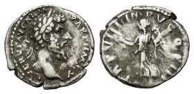 Lucius Verus (161-169). AR Denarius (17,5mm, 3.2g). Rome, AD 168. L VERVS AVG ARM PARTH MAX, laureate head r., R/ TR P VIII - IMP - V C - O - S III, V...