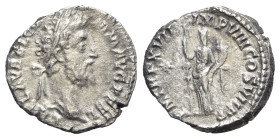 Commodus (177-192). AR Denarius (17mm, 2.08g, 6h). Rome, AD 192. Laureate head r. R/ Fides standing l., holding standard and cornucopia; star to l. RI...