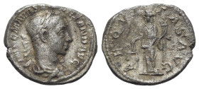 Severus Alexander (222-235). AR Denarius (19mm, 2.82g, 12h). Rome, 222-8. Laureate and draped bust r. R/ Aequitas standing facing, head l., holding co...