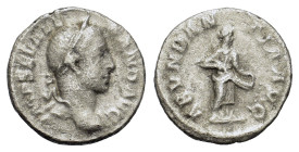 Severus Alexander (222-235). AR Denarius (18mm, 2g). Rome, AD 228-231 IMP SEV ALE - XAND AVG, laureate head r., R/ ABVNDAN - TIA AVG, Abundantia stand...