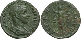 Gordian III (238-244). Æ Sestertius (29,5 mm, 15,5 g). Rome, AD 240-243. Laureate, draped and cuirassed bust r. R/ Sol standing l., raising hand and h...