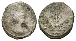 Gallienus (253-268). Antoninianus (20mm, 3.00g). Antioch, 264-5. Radiate and cuirassed bust r. R/ trophy between two captives seated on ground; branch...
