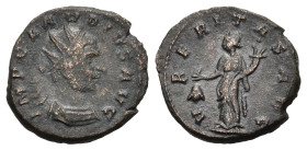 Claudius II (268-270). Æ Antoninianus (19mm, 3.3g). Siscia. IMP CLAVDIVS AVG, radiate and cuirassed bust right R/ VBERITAS AVG, Uberitas standing left...