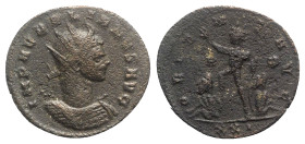 Aurelian (270-275). Radiate (23mm, 3.56g, 12h). Rome, AD 274. Radiate and cuirassed bust r. R/ Sol advancing l., hand raised and holding globe; captiv...