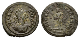 Probus (276-282). Radiate (23mm, 4.10g). Rome, AD 281. Radiate and cuirassed bust r. R/ Jupiter standing l., holding thunderbolt and sceptre; R-thunde...