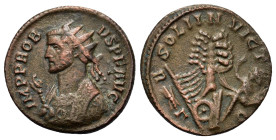 Probus (276-282) Antoninianus (20,5mm, 3,90g.). Rome, AD 281. IMP PROBVS P F AVG, radiate and mantled bust to left, holding eagle-tipped sceptre R/ SO...