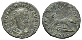 Probus (276-282). Radiate (21mm, 3.67g, 11h). Siscia, AD 277. Radiate, draped and cuirassed bust r. R/ She-wolf standing right, suckling the twins; XX...