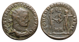 Diocletian (284-305). Radiate (20mm, 2.67g, 12h). Cyzicus, 295-9. Radiate, draped and cuirassed bust r. R/ Emperor standing r., holding sceptre and re...