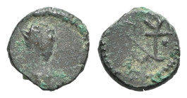 Anastasius I (491-518). Æ Nummus (8.5mm, 0.65g, 6h). Constantinople, 491-498. Diademed, draped and cuirassed bust r. R/ Monogram of Anastasius. MIBE 4...