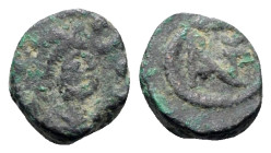 Anastasius I (491-518). Æ Nummus (10mm, 1.18g, 6h). Constantinople, 491-498. Diademed, draped and cuirassed bust r. R/ Monogram of Anastasius. MIBE 40...