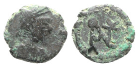 Anastasius I (491-518). Æ Nummus (10.5mm, 1.28g, 6h). Constantinople, 491-498. Diademed, draped and cuirassed bust r. R/ Monogram of Anastasius. MIBE ...