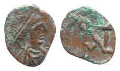 Anastasius I (491-518). Æ Nummus (10mm, 0.70g, 12h). Nicomedia. Diademed, draped and cuirassed bust r. R/ Monogram of Anastasius; NI below. MIBE 55; D...