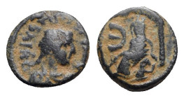 Justin I (518-527) or Justinian I (527-565). Æ 5 Nummi (12mm, 2.49g, 11h). Theoupolis (Antioch). Laureate, draped and cuirassed bust r. R/ Tyche of An...
