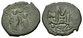 Heraclius, with Heraclius Constantine. 610-641. Æ Follis (30,6mm, 10g). Constantinople mint. Heraclius, on left, and Heraclius Constantine, on right, ...
