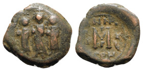 Heraclius (610-641). Æ 40 Nummi (23mm, 5.57g, 7h). Heraclius, in centre, flanked by Martina and Heraclius Constantine, each wearing crown and chlamys ...