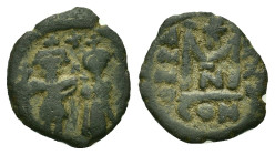 Heraclius (610-641). Æ 40 Nummi (23,8mm, 5.21g). Constantinople, year 22 (AD 631/32). Heraclius and Heraclius Constantinestanding standing facing; abo...