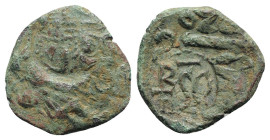 Heraclius (610-641). Æ 40 Nummi (25.5mm, 4.95g, 6h). Syracuse, 632-641. Countermarked: crowned facing busts of Heraclius and Heraclius Constantine; cr...