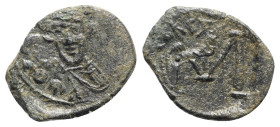 Constans II (641-668). Æ 40 Nummi (24mm, 4.92g, 6h). Syracuse. Crowned facing bust, holding globus cruciger. R/ Large M; monogram above, SCL below. Se...