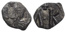Leo V and Constantine (813-820). Æ 20 Nummi (17,5mm, 3.39g, 6h). Syracuse, 817-820. Crowned half-length facing busts of Leo V, bearded, and Constantin...