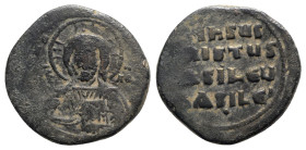 Anonymous, time of Basil II and Constantine VIII, c. 1020-1028. Æ 40 Nummi (28.5mm, 12.61g, 6h). Uncertain (Thessalonica?) mint. Facing bust of Christ...