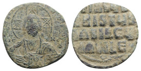 Anonymous, time of Basil II and Constantine VIII, c. 1020-1028. Æ 40 Nummi (29mm, 9.16g, 6h). Uncertain (Thessalonica?) mint. Facing bust of Christ Pa...