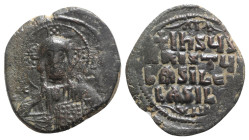 Anonymous, time of Basil II and Constantine VIII, c. 1020-1028. Æ 40 Nummi (31mm, 12.76g, 6h). Uncertain (Thessalonica?) mint. Facing bust of Christ P...
