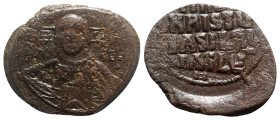 Anonymous, time of Basil II and Constantine VIII, c. 1020-1028. Æ 40 Nummi (32mm, 12.43g, 6h). Uncertain (Thessalonica?) mint. Facing bust of Christ P...