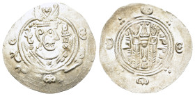 Abbasid Governors of Tabaristan, Anonymous "AFZUT" type. 782-800. AR 1/2 drachm (24,2mm, 1.73g). Tabaristan, 134 PYE. Crowned Sasanian-style bust righ...
