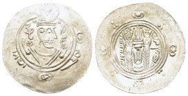 Abbasid Governors of Tabaristan, Anonymous "AFZUT" type. 782-800. AR 1/2 drachm (23,5mm, 1.9g). Crowned Sasanian-style bust right / Fire altar flanked...