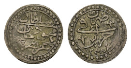 Ottoman Empire. Algeria. Mahmud II (AH 1223-1255/AD 1808-1839), AR 1/8 Budju.(16,7mm, 1.2g) Jaza'ir, AH 1238. KM 74. Scarce.
