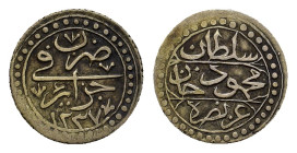 Ottoman Empire. Algeria. Mahmud II (AH 1223-1255/AD 1808-1839), AR 1/8 Budju. (16,5mm, 1.23g) Jaza'ir, AH 1237. KM 74. Scarce.