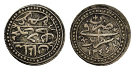 Ottoman Empire. Algeria. Mahmud II (AH 1223-1255/AD 1808-1839), AR 1/8 Budju. (17mm, 1.3g) Jaza'ir, AH 1244. KM 74. Scarce.