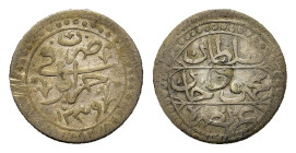 Ottoman Empire. Algeria. Mahmud II (AH 1223-1255/AD 1808-1839), AR 1/8 Budju. (16,7mm, 1.27g) Jaza'ir, AH 1239. KM 74. Scarce.