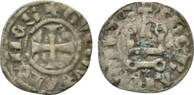 Principality of Achaea. Gui II de La Roche (1287-1308). BI Denier (19mm, 0.66g, 9h). Thebes. Cross pattée. R/ Château tournois. Metcalf, Crusades 1059...