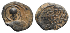 Crusaders, Antioch. Tancred (Regent, 1101-03, 1104-12). Æ Follis (22mm, 3.13g, 11h). Nimbate facing bust of St. Peter, holding cruciform sceptre. R/ L...