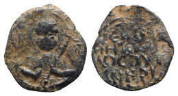Crusaders, Antioch. Tancred (Regent, 1101-03, 1104-12). Æ Follis (21mm, 2.66g, 12h). Nimbate facing bust of St. Peter, holding cruciform sceptre. R/ L...