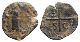 Crusaders, Antioch. Tancred (Regent, 1101-03, 1104-12). Æ Follis (23.5mm, 3.38g, 10h). St. Peter standing facing, raising hand and holding cross-tippe...