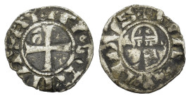 Crusaders, Antioch. Bohemund III (1163-1201). AR Denier (17mm, 0.8g). Helmeted and mailed head l.; crescent before, star behind. R/ Cross pattée; cres...