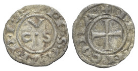 Italy, Ancona, Republic, 13th century. AR Denaro (15mm, 0.56g, 9h). CVS. R/ Cross. Biaggi 33. VF