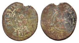 Armenia, Levon IV ? (1320-1342). Æ (17mm, 1.40g). Levon seated facing. R/ Cross. Cf. Bedoukian 2018-20. Fine
