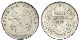 Chile. 20 Centavos 1919 (21mm, 2.98g, 6h). KM 151.3. VF