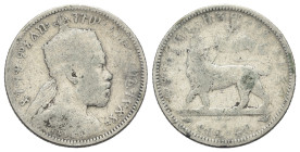 Ethiopia, Menelik II (1889-1913). AR 1/4 Birr (25mm, 6.74g, 6h). KM 14. Good Fine