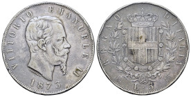 Italy, Vittorio Emanuele II AR 5 lire. 1873 (36,8mm, 25g). Milano. M/BN. Km-8.3.